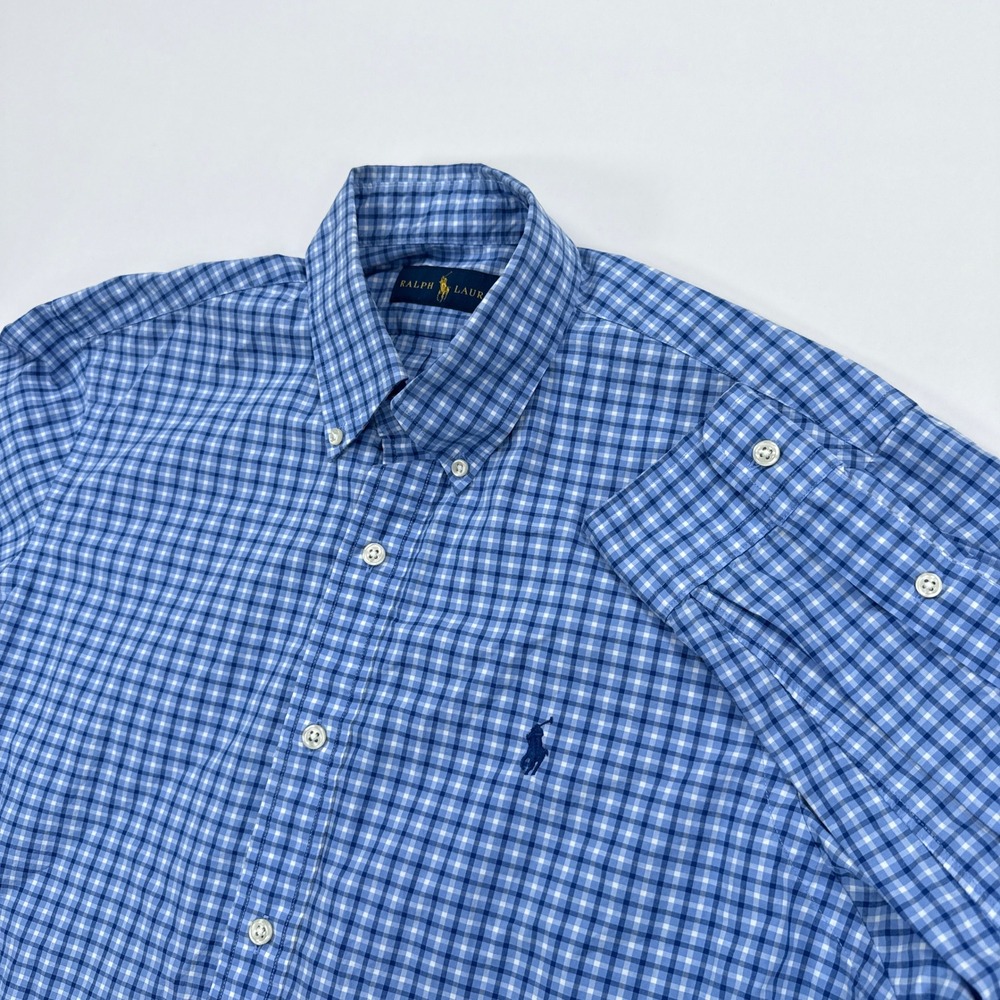 Ralph Lauren Mens Shirt M Blue Gingham Button Down Long Sleeve Preppy‎ Classic
